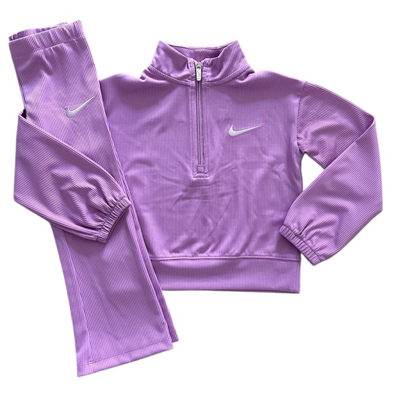 *New* Nike Purple Ribbed 1/4 Zip Long Sleeve Pullover & Pants Set Girls Size 4 - Picture 1 of 5